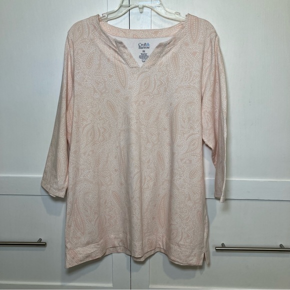 Croft & Barrow Round V-Neck Pale Peach 3/4 Sleeve Tunic Tee Shirt, XXL - Picture 1 of 11